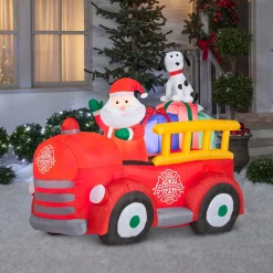 Christmas Inflatable-National Tree Company Inflatable Santa In Vintage Firetruck, Led Lights, Plug In, Christmas Collection, 6 Feet