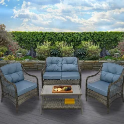 Patio Sets-National Tree Company Litherland Collection 4-Piece All-Weather Chat Set