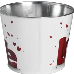 Valentine'S Day Accessories-National Tree Company Love' Tin Pots, White, Decorated With Red Hearts, Valentine'S Day Collection, Pack Of 2
