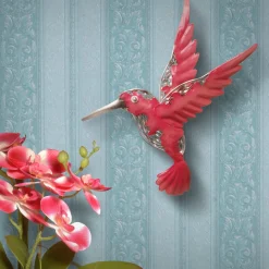 Outdoor Lawn Decor-National Tree Company Metal Wall Decoration, Majestic Pink Bird, Ornate Metal Design, Spring Collection, 14 Inches