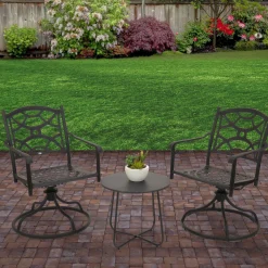 Patio Sets-National Tree Company National Outdoor Living All Weather Swivel Chair Set, Black Finish, Cast Aluminum, Darby Collection, Set Of 2, 24 Inches