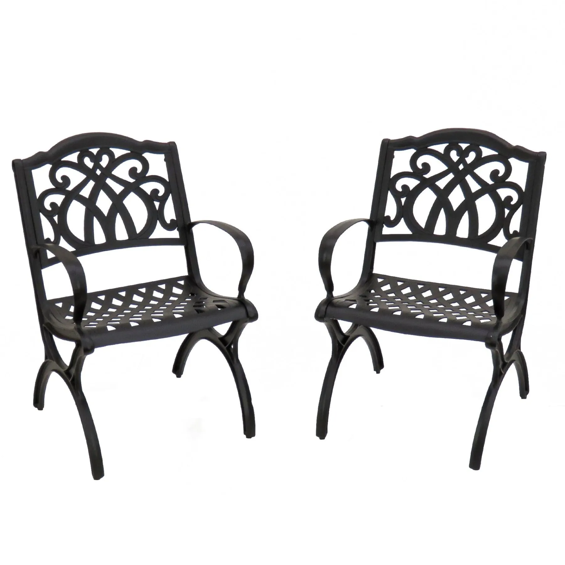 Patio Sets-National Tree Company National Outdoor Living All Weather Chair Set, Black Finish, Cast Aluminum, Leeds Collection, Set Of 2, 36 Inches