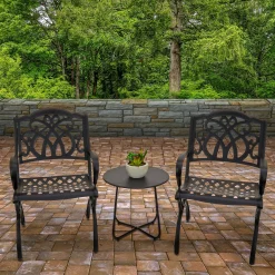 Patio Sets-National Tree Company National Outdoor Living All Weather Chair Set, Black Finish, Cast Aluminum, Leeds Collection, Set Of 2, 36 Inches