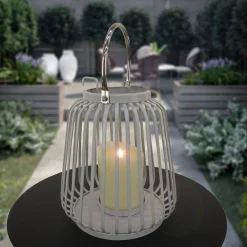 Outdoor Lights-National Tree Company National Outdoor Living Lantern Candleholder, Metal, Glacier Gray, Modern Design And Finish, Includes Metal Handle13 Inches