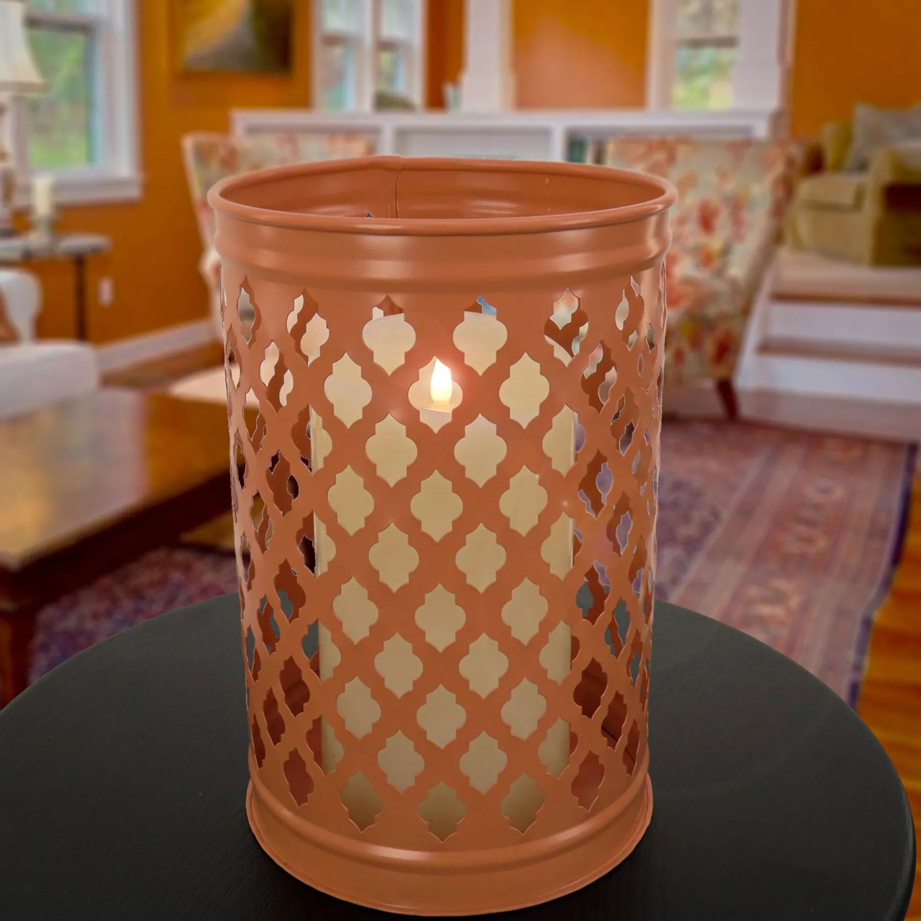 Outdoor Lights-National Tree Company National Outdoor Living Lantern Candleholder, Pastel Orange, Modern Design And Finish, 12 Inches