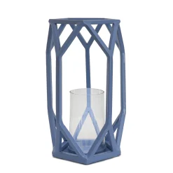 Outdoor Lights-National Tree Company National Outdoor Living Lantern Candleholder, Ice Melt Blue, Modern Design And Finish, Includes Glass Chimney, 11 Inches