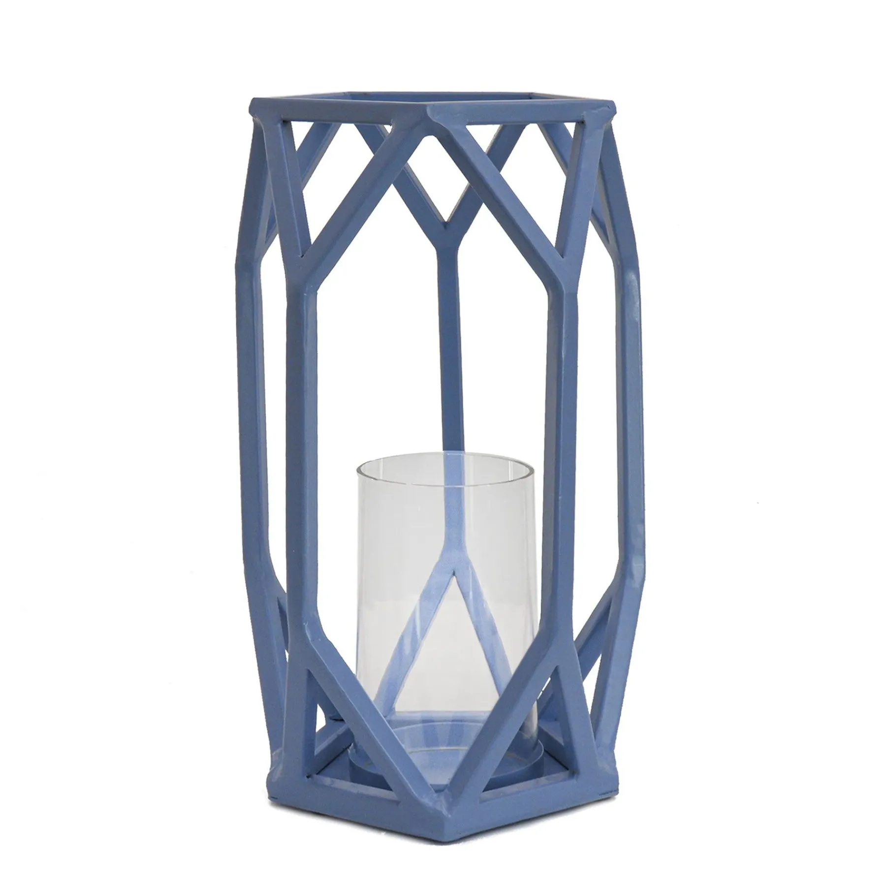Outdoor Lights-National Tree Company National Outdoor Living Lantern Candleholder, Ice Melt Blue, Modern Design And Finish, Includes Glass Chimney, 11 Inches