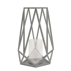 Outdoor Lights-National Tree Company National Outdoor Living Lantern Candleholder, Glacier Gray, Modern Design And Finish, Includes Glass Chimney, 12 Inches