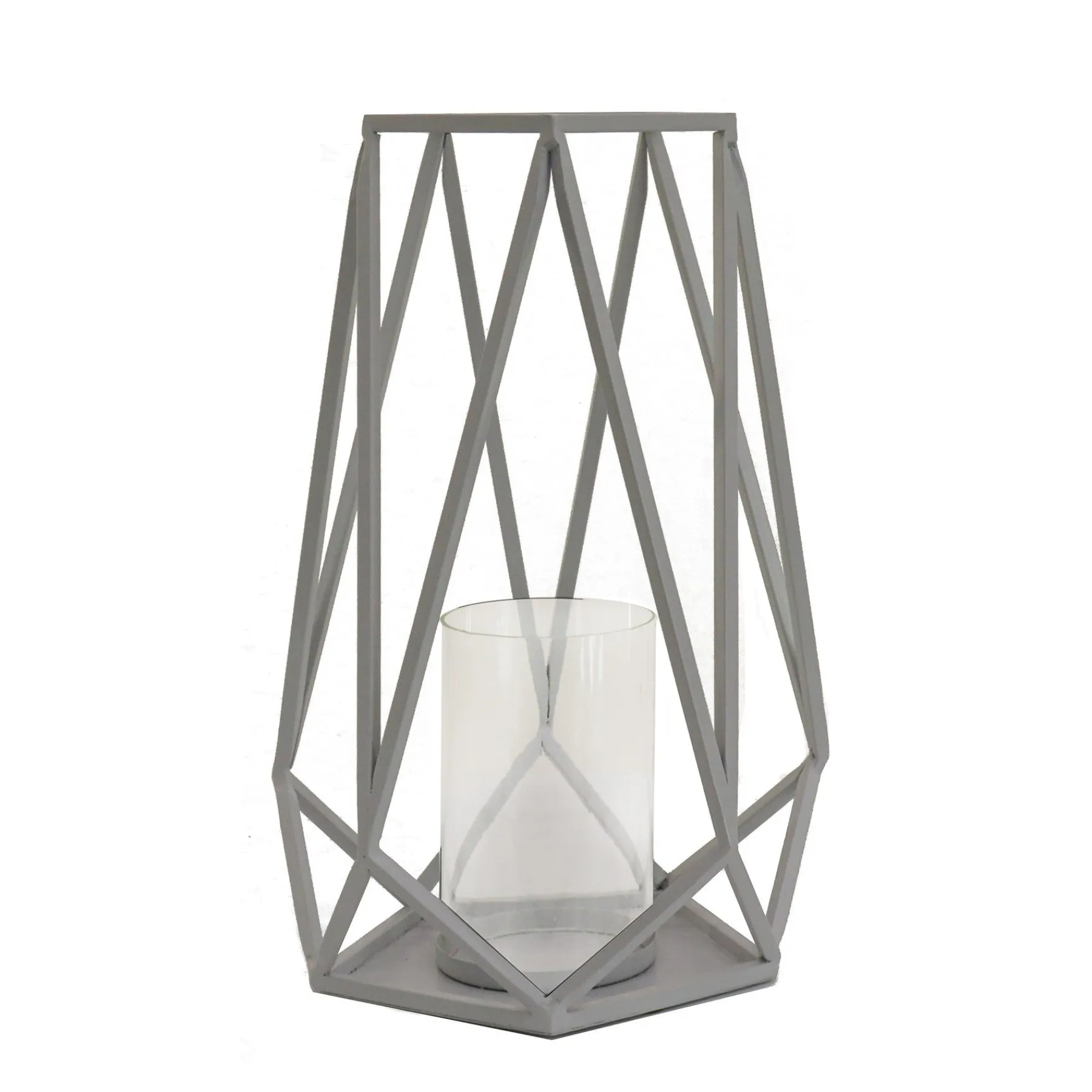 Outdoor Lights-National Tree Company National Outdoor Living Lantern Candleholder, Glacier Gray, Modern Design And Finish, Includes Glass Chimney, 12 Inches