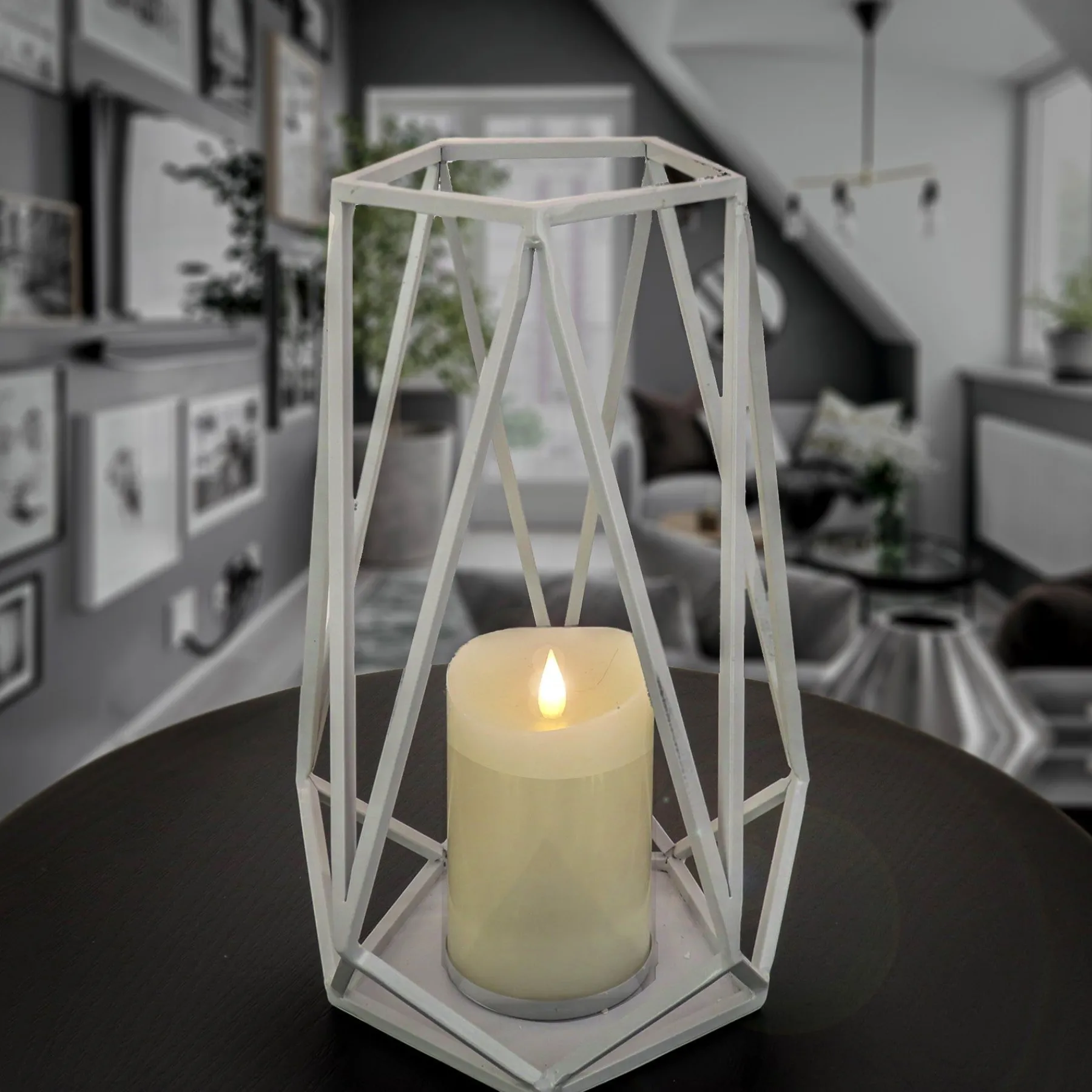 Outdoor Lights-National Tree Company National Outdoor Living Lantern Candleholder, Glacier Gray, Modern Design And Finish, Includes Glass Chimney, 12 Inches