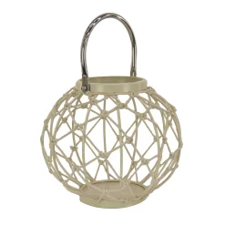 Outdoor Lights-National Tree Company National Outdoor Living Lantern Candleholder, Woven Rope Construction, Bleached Sand, Modern Design And Finish, Includes Metal Handle, 9 Inches