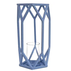 Outdoor Lights-National Tree Company National Outdoor Living Lantern Candleholder, Ice Melt Blue, Modern Design And Finish, Includes Glass Chimney, 14 Inches