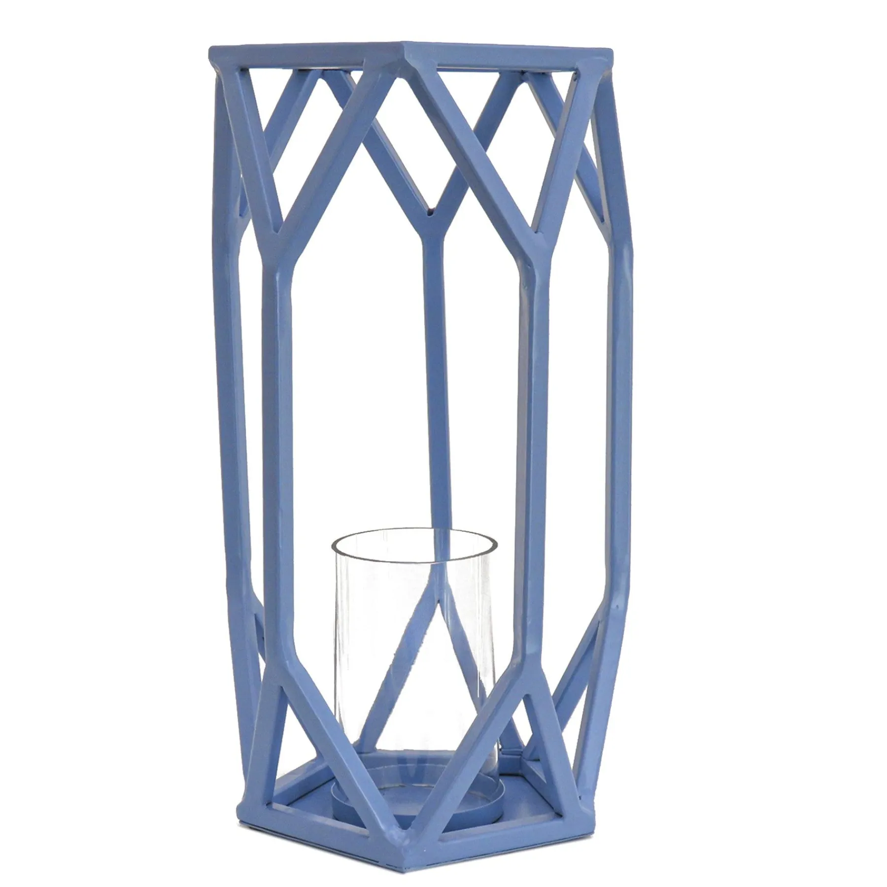 Outdoor Lights-National Tree Company National Outdoor Living Lantern Candleholder, Ice Melt Blue, Modern Design And Finish, Includes Glass Chimney, 14 Inches