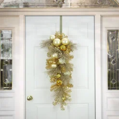 Christmas Greenery-National Tree Company , 36" Christmas Be Merry Decorated Gold Teardrop, 35 Warm White Led Lights- Battery Operated With Remote Control