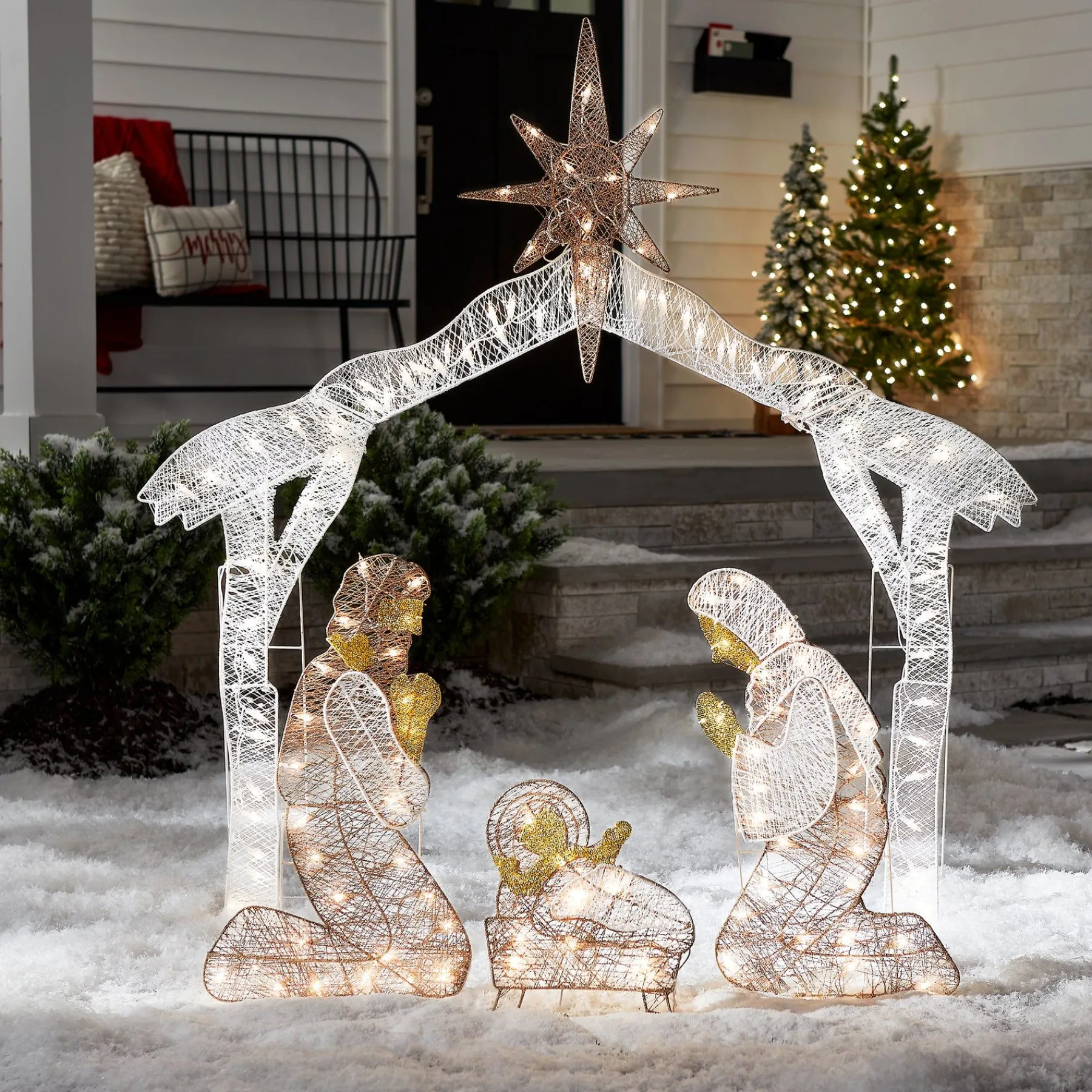 Christmas Outdoor Accessories-National Tree Company 55" Crystal Splendor Prelit Nativity Set