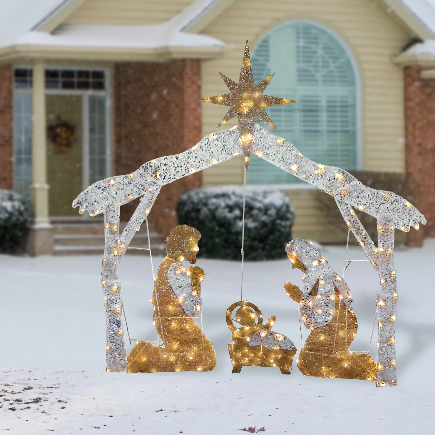 Christmas Outdoor Accessories-National Tree Company 55" Crystal Splendor Prelit Nativity Set