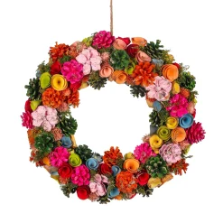 National Tree Company Flower Wreaths^ 18" Spring Multicolor Floral Wreath With Pinecones