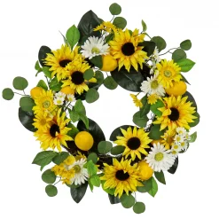 National Tree Company Flower Wreaths^ Artificial Spring Wreath, Woven Branch Base, Decorated With Daisy And Sunflower Blooms, Lemons, Leafy Greens, Spring Collection, 24 Inches