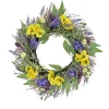 National Tree Company Flower Wreaths^ Artificial Wreath Decoration, Yellow, Woven Branch Base, Decorated With Pansy Blooms, Lavender, Assorted Blossoms, Flowing Green Stems, Spring Collection, 22 Inches