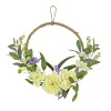 National Tree Company Home & Garden Decor^ Artificial Wreath Decoration, Cream, Woven Hoop Ring Base, Decorated With Peony Flower Blooms, Mini Blossoms, Seed Pods, Flowing Green Stems, Spring Collection, 18 Inches
