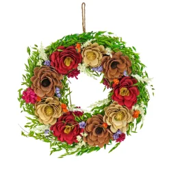 National Tree Company Home & Garden Decor^ Artificial Wreath Decoration, Pink, Woven Branch Base, Decorated With Assorted Spring Flower Blooms, Seed Pods, Flowing Green Stems, Spring Collection, 17 Inches