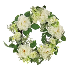 National Tree Company Flower Wreaths^ Artificial Wreath Decoration, Cream, Woven Branch Base, Decorated With Daisy, Peony And Buttercup Flower Blooms, Pink Seed Pods, Flowing Green Stems, Spring Collection, 22 Inches
