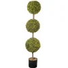 National Tree Company Topiaries / Shurbs^ Artificial Potted Three Ball Topiary, Boxwood, Includes Black Pot Base, Spring Collection, 4 Feet