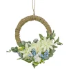 National Tree Company Home & Garden Decor^ Artificial Wreath Decoration, Blue, Woven Hoop Ring Base, Decorated With Dahlia, Peony And Hydrangea Blooms, Seed Pods, Flowing Green Stems, Spring Collection, 20 Inches