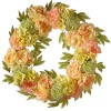 National Tree Company Flower Wreaths^ Artificial Hanging Wreath, Woven Branch Base, Decorated With Cream Peony Blooms, Branches, Leafy Greens, Spring Collection, 24 Inches