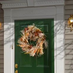 Harvest Wreath-National Tree Company Artificial Autumn Wreath, Decorated With Raffia Leaves, Corn Cobs, Berry Clusters, Autumn Collection, 24 Inches