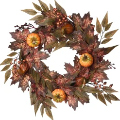 Harvest Wreath-National Tree Company Artificial Autumn Wreath, Decorated With Pumpkins, Berry Clusters, Ivy, Maple Leaves, Autumn Collection, 24 In