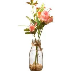 National Tree Company Flower Bouquets^ Artificial Flower Bouquet In Glass Vase, Pink Roses, Decorated With Leafy Greens, Spring Collection, 12 Inches