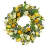 National Tree Company Home & Garden Decor^ Artificial Wreath Decoration, Yellow, Woven Branch Base, Decorated With Tulip Blooms, Lemons, Flower Blossoms, Flowing Green Stems, Spring Collection, 22 Inches