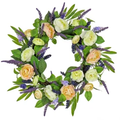 National Tree Company Flower Wreaths^ Artificial Spring Wreath, Woven Branch Base, Decorated With Ranunculus And Astilbes Flower Blooms, Leafy Greens, Spring Collection, 24 Inches