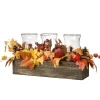 Harvest Accessories-National Tree Company Artificial Autumn Centerpiece, Decorated With Maple Leaves, Pomegranates, Pine Cones, Holds Three Candles, Autumn Collection, 24 Inches