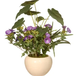 National Tree Company Potted Flower Plants^ Artificial Potted Plant, Decorated With Purple Flower Blooms, Flowing Stems, Includes Cream Ceramic Pot Base, Spring Collection, 18 Inches