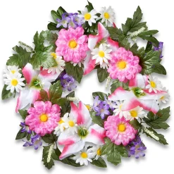 National Tree Company Flower Wreaths^ Artificial Hanging Wreath, Woven Branch Base, Decorated With Multicolor Daisy And Tiger Lily Blooms, Leafy Greens, Berry Clusters, Spring Collection, 18 Inches