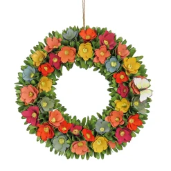 National Tree Company Flower Wreaths^ Artificial Wreath Decoration, Multi, Lightweight Foam Base, Decorated With Colorful Assorted Wood Cut Flowers, Flowing Green Leaves, Spring Collection, 20 Inches