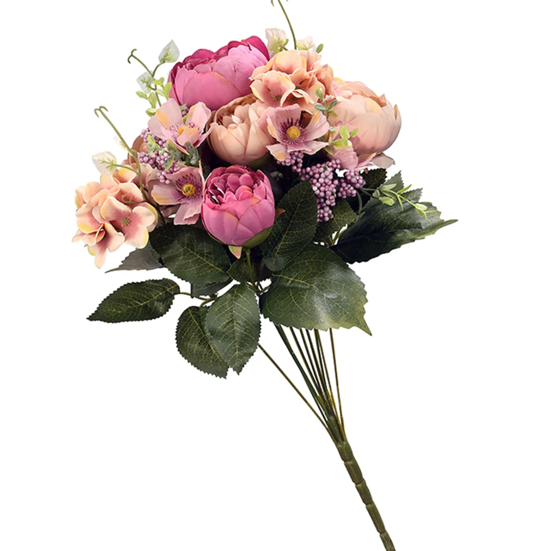 National Tree Company Home & Garden Decor^ Artificial Floral Bouquet, Vine Stem Base, Decorated With Pink Rose Blooms, Purple Berry Clusters, Seed Pods, Leafy Greens, Spring Collection, 19 Inches