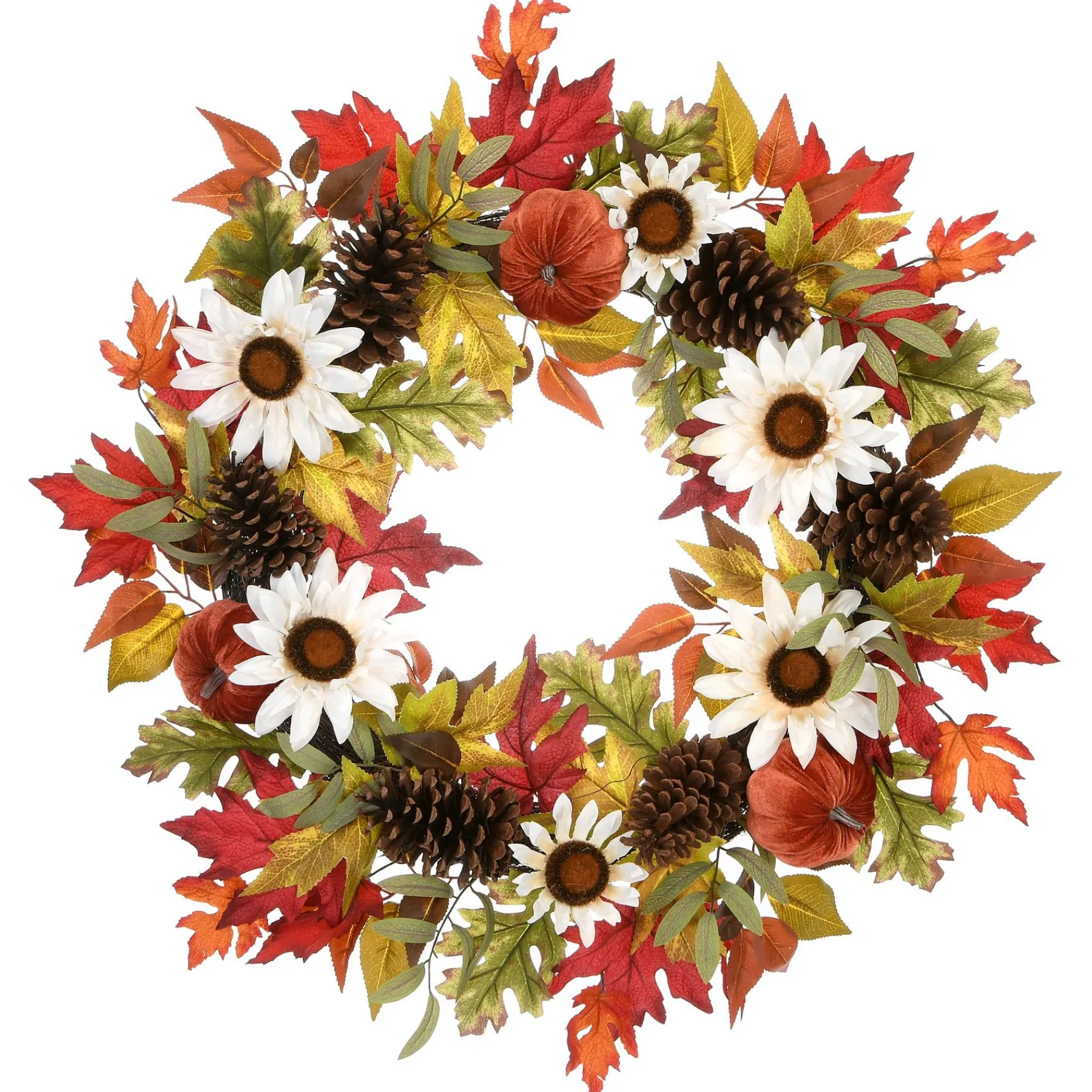 Harvest Wreath-National Tree Company Artificial Autumn Wreath, Decorated With Pumpkin Gourds, Pine Cones, Maple Leaves, Sunflower Blooms, Autumn Collection, 32 Inches