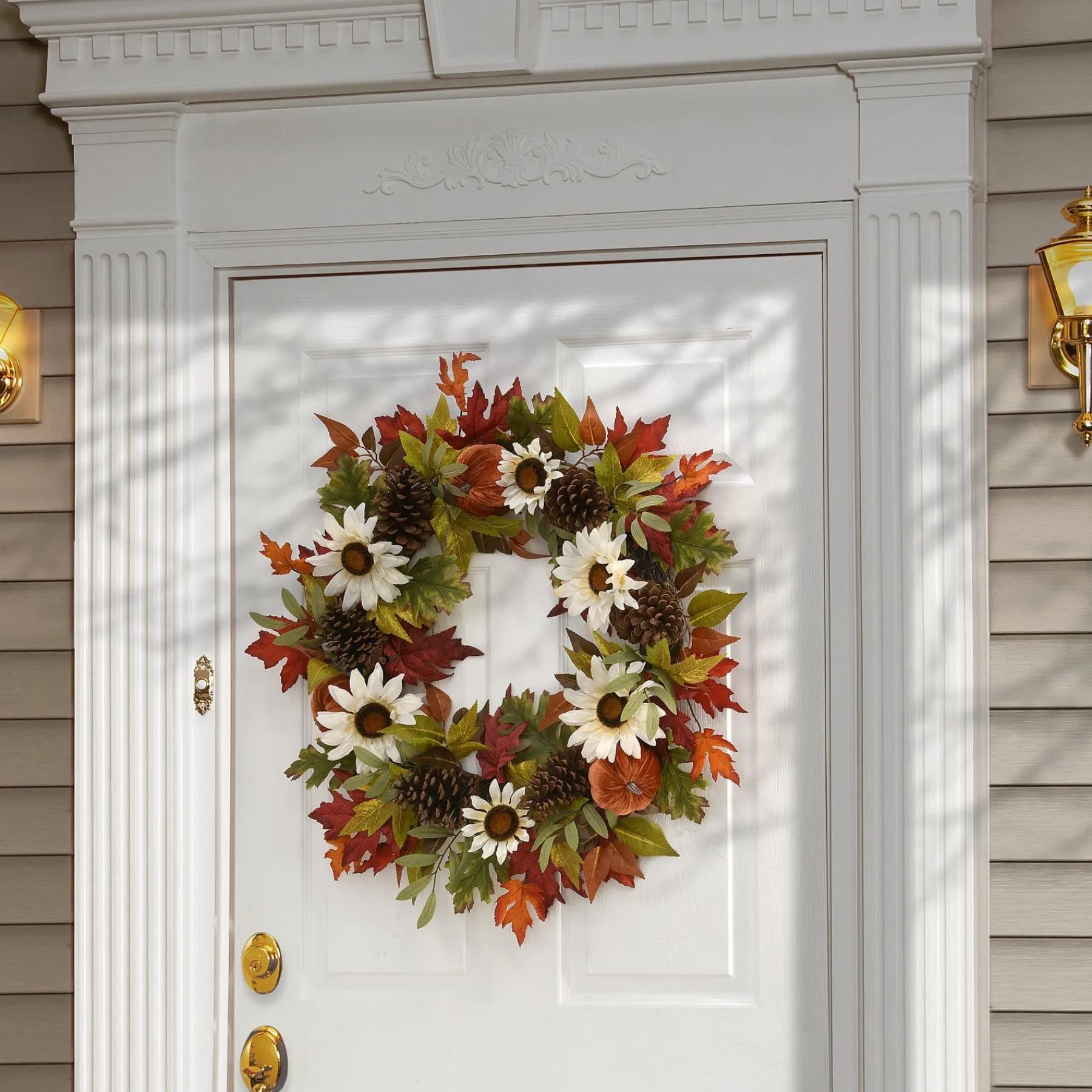 Harvest Wreath-National Tree Company Artificial Autumn Wreath, Decorated With Pumpkin Gourds, Pine Cones, Maple Leaves, Sunflower Blooms, Autumn Collection, 32 Inches