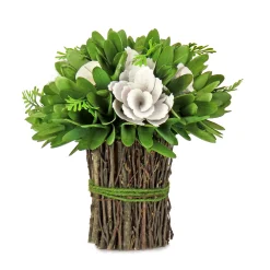 National Tree Company Flower Bouquets^ Artificial Floral Bundle, Cream, Decorated With Floral Blooms, Twig Base, Spring Collection, 9 Inches