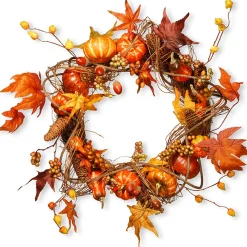 Harvest Wreath-National Tree Company Artificial Autumn Wreath, Decorated With Pumpkins, Gourds, Pinecones, Berry Clusters, Maple Leaves, Autumn Collection, 21 In
