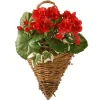 National Tree Company Home & Garden Decor^ Artificial Wall Cone Basket, Wicker Base, Decorated With Red Geranium Flowers, Ivy, Spring Collection, 11 Inches