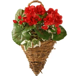 National Tree Company Home & Garden Decor^ Artificial Wall Cone Basket, Wicker Base, Decorated With Red Geranium Flowers, Ivy, Spring Collection, 11 Inches