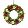 National Tree Company Flower Wreaths^ Artificial Wreath Decoration, Red, Lightweight Foam Base, Decorated With Red And Cream Assorted Wood Cut Flowers, Flowing Green Leaves, Spring Collection, 18 Inches