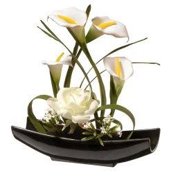 National Tree Company Potted Flower Plants^ Artificial Potted Flowers, White Lilies And Roses, Includes White Base, Spring Collection, 11 Inches