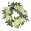 National Tree Company Home & Garden Decor^ Artificial Wreath Decoration, Blue, Woven Branch Base, Decorated With Dahlia, Peony And Hydrangea Blooms, Seed Pods, Flowing Green Stems, Spring Collection, 24 Inches