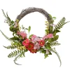 National Tree Company Home & Garden Decor^ Artificial Hanging Wreath, Woven Branch Base, Decorated Red And Pink Flower Blooms, Yellow Berry Clusters, Fern Fronds, Spring Collection, 20 Inches