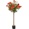 National Tree Company Potted Flower Plants^ Artificial Potted Tree, Rose, Includes Black Pot Base, Spring Collection, 4 Feet